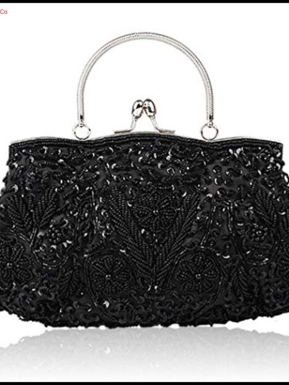 Floral Beaded Sequin Satin Evening Clutch with Kissing Lock